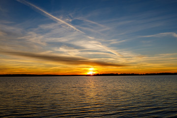 Beautiful sunset over a lake in Oklahoma.