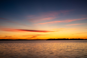 Beautiful sunset over a lake in Oklahoma.