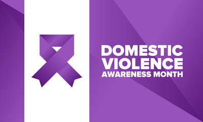 Domestic Violence Awareness Month in October. Celebrate annual in United States. Awareness purple ribbon. Day of Unity. Prevention campaign. Stop women abuse. Poster, banner and background. Vector - obrazy, fototapety, plakaty