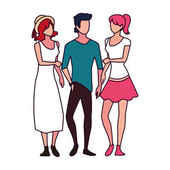 group of people with different poses on white background