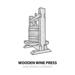 Wine press. Hand drawn wooden wine press vector illustration. Grape press sketch drawings set. Wine making theme concept design. Part of set. 