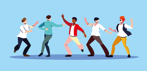 scene of men in dance pose, party, dance club