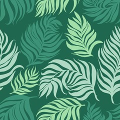 Neo mint vector pattern with palm dypsis leaves on dark background. Seamless summer palm vector dypsis tropical design. Dypsis vector lutescens seamless pattern. Great for label, print, packaging,