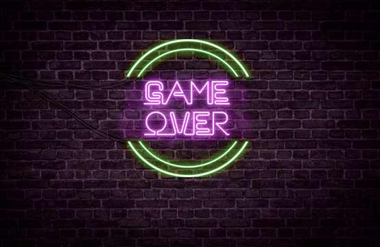 A Green And Purple Neon Light Sign That Reads: Game Over