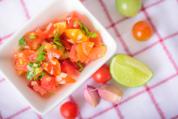 Delicious salsa mexican appetizer food prepared for a holiday party