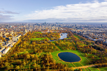 Beautiful aerial panoramic view of the Hyde park in London, United Kingdom.