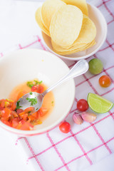 Delicious salsa mexican appetizer food prepared for a holiday party