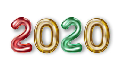 Realistic color 2020 numbers with texture pattern. Isolated on white background. Vector holiday illustration for postcard, banner, cover design.