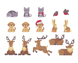Obraz premium Christmas animals collection. Cute animals flat illustration