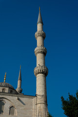 Fototapeta na wymiar Minaret of Sultan Ahmed Mosque (Sultan Ahmet Camii) also known as the Blue Mosque. Istanbul, Turkey