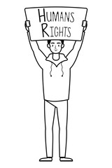 young man with human rights label character