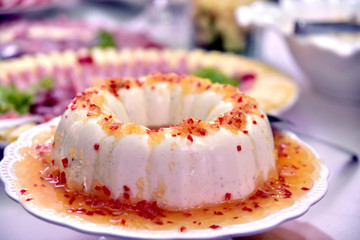 delicious coconut delicacy on blurred background