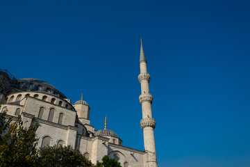 Fototapeta na wymiar Minaret of Sultan Ahmed Mosque (Sultan Ahmet Camii) also known as the Blue Mosque. Istanbul, Turkey