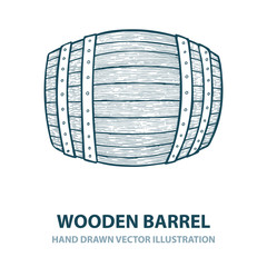 Barrel. Hand drawn wooden barrel vector illustration in engraving style. Vintage whiskey, wine or beer barrel isolated on white background. Part of set.