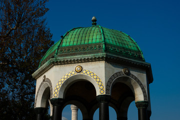 German Fountain, a gazebo styled fountain in the northern end of old hippodrome (Sultanahmet Square). Istanbul, Turkey