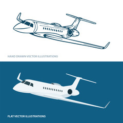 Airplane. Airplanes hand drawn vector illustrations set.  