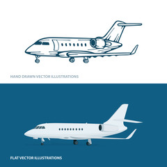 Airplane. Airplanes hand drawn vector illustrations set.  