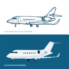 Airplane. Airplanes hand drawn vector illustrations set.  