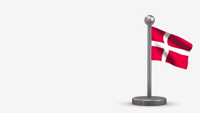 Denmark 3D waving flag animation on tiny flagpole.