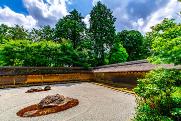 Stone garden in Ryoanji temple, KYOTO, JAPAN. Japanese traditional garden.