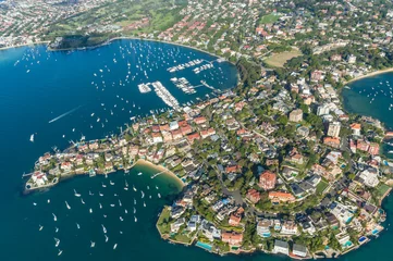 Poster Aerial view of Point Piper suburb of Sydney with residential houses © Olga K