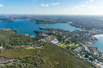 Fototapeta na wymiar Aerial view of Sydney suburb of Manly with beaches and parks