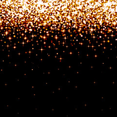 Obraz premium Festive background, gold confetti on black background, gold particles falling, glitter, stars shining, elegant, Christmas, party