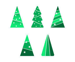 Christmas tree vector set in different decoration, garland and ball. Collection flat icon, christmas tree isolated on white background for xmas and new year greeting card, poster, web.