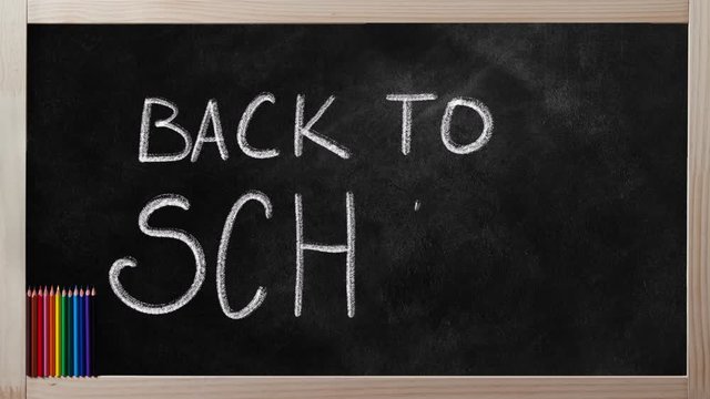 Back to School is being written in chalk on blackboard - animation