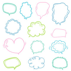 Fototapeta premium Speech bubble on white. Multicolored hand drawn think and talk speech bubbles