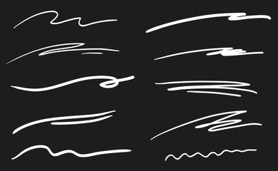 Hand drawn wavy lines. Abstract underlines. Black and white illustration