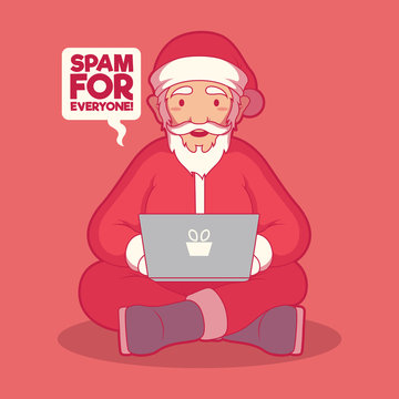 Santa Claus character on a computer vector illustration. Christmas, technology, virus, message design concept