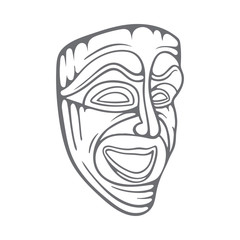 Theatrical mask. Comedy mask hand drawn illustration. Happy mask sketch drawing. Part of set.