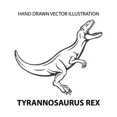 Dinosaur. Angry tyrannosaurus rex. Hand-drawn dinosaur vector illustration. Tyrannosaurus sketch drawing isolated on white. Part of set.