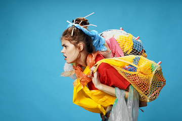 Woman with trash bags