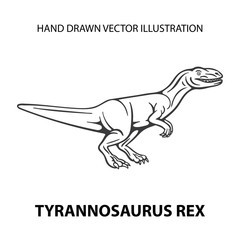 Obraz na płótnie Canvas Dinosaur. Angry tyrannosaurus rex. Hand-drawn dinosaur vector illustration. Tyrannosaurus sketch drawing isolated on white. Part of set.