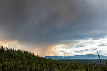 Fototapeta na wymiar Smoke filled sky above fires in Alaska