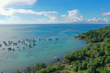Aerial view beautiful landscape, island and blue ocean in Semporna, Sabah, Malaysia also the home of nomadic sea gypsy.