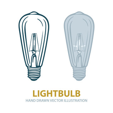 Lightbulb. Lightbulbs Hand Drawn Vector Illustrations Set. Vintage Lightbulb Sketch Drawing. Part Of Set.