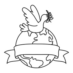 dove flying with olive branch and world planet