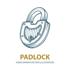 Padlock. Hand drawn padlock vector illustration. Retro style padlock sketch drawing. Part of set.