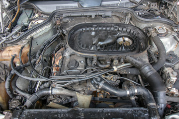 The old engine of a retro car.