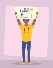 afro young man with human rights label character