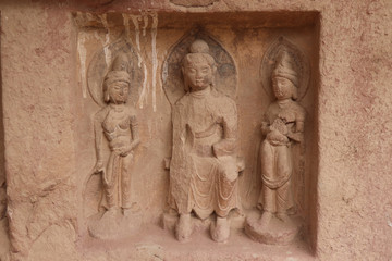 Buddhist sculpture in Bingling Temple and grottoes, Yongjing, Gansu Province, China.UNESCO World heritage site.(Silk Roads: the Routes Network of Chang'an-Tianshan Corridor)