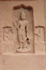 Buddhist sculpture in Bingling Temple and grottoes, Yongjing, Gansu Province, China.UNESCO World heritage site.(Silk Roads: the Routes Network of Chang'an-Tianshan Corridor)