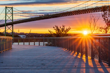 Sun under the bridge in Dartmouth, Nova Scotia, Canada