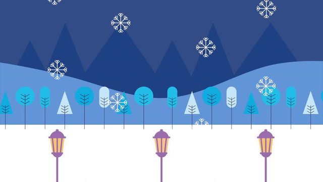 winter snowscape scene with lamps