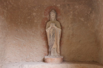 Buddhist sculpture in Bingling Temple and grottoes, Yongjing, Gansu Province, China.UNESCO World heritage site.(Silk Roads: the Routes Network of Chang'an-Tianshan Corridor)