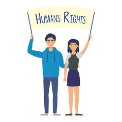 young lovers couple with human rights label