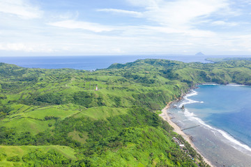 Naklejka na ściany i meble Aerial view partial of Batanes Island located in Philippines.